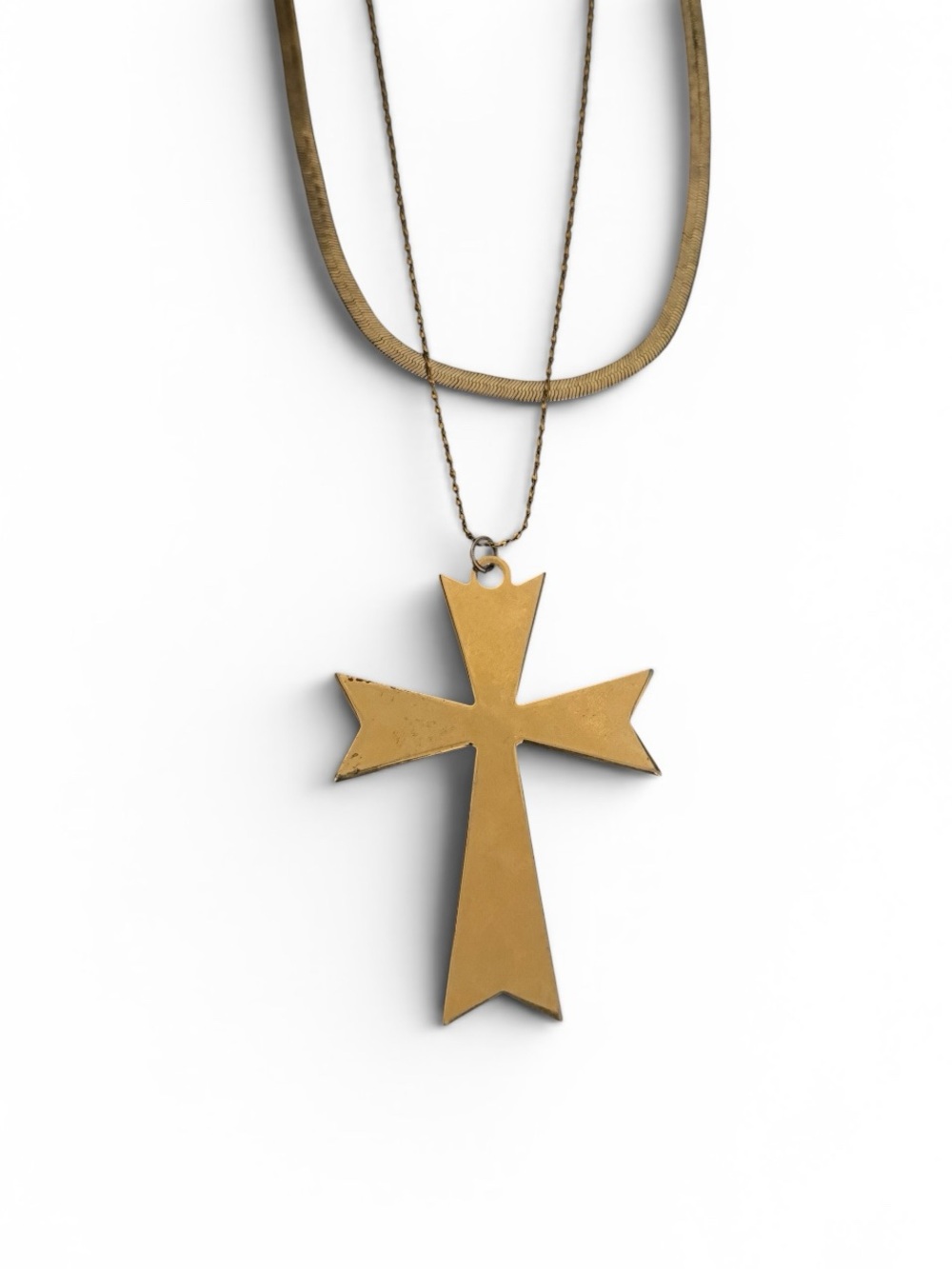 Gold Tone Cross‎ Pendant Necklace - Layered Chains (B1)